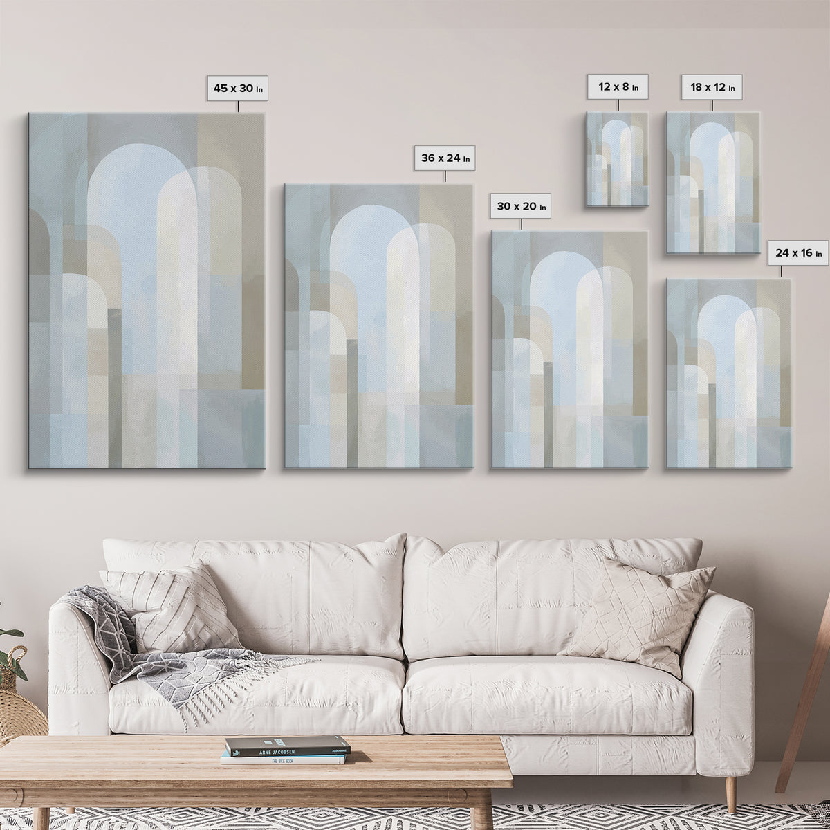 Light Scandinavian Abstract Arches Framed Canvas Print, Dental Office Art, Textured Painting, Office Decor, Abstract Art, Calm, DOA-2x3-97