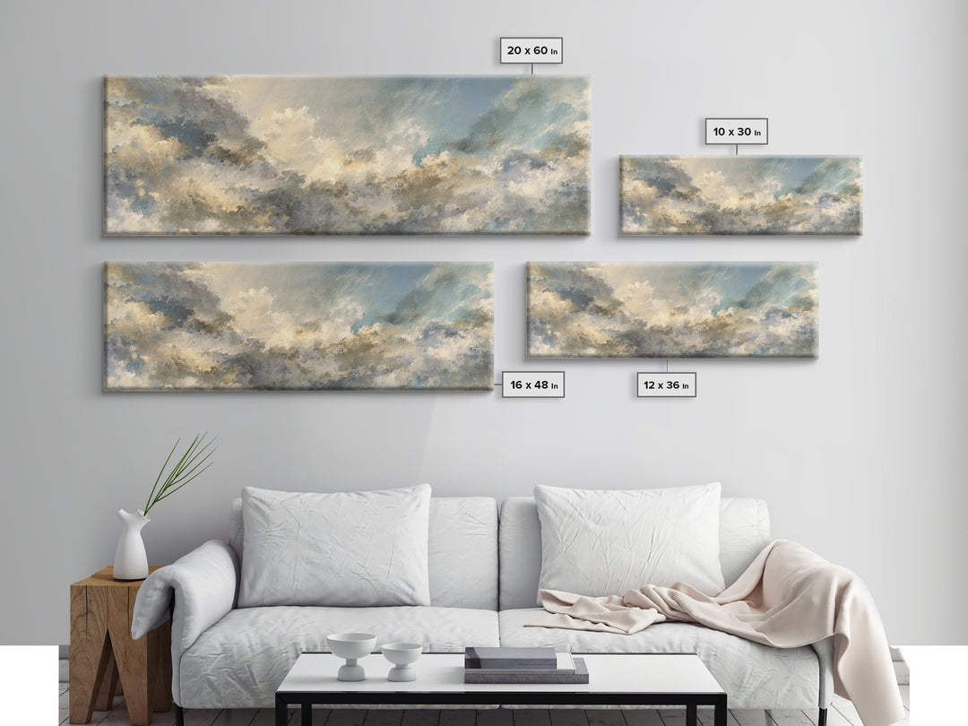 Peaceful Clouds over Open Meadow Framed Canvas Print, Dental Office Art, Wall Art, Office Decor, Watercolor Art, Calm, DOA-3x1-1