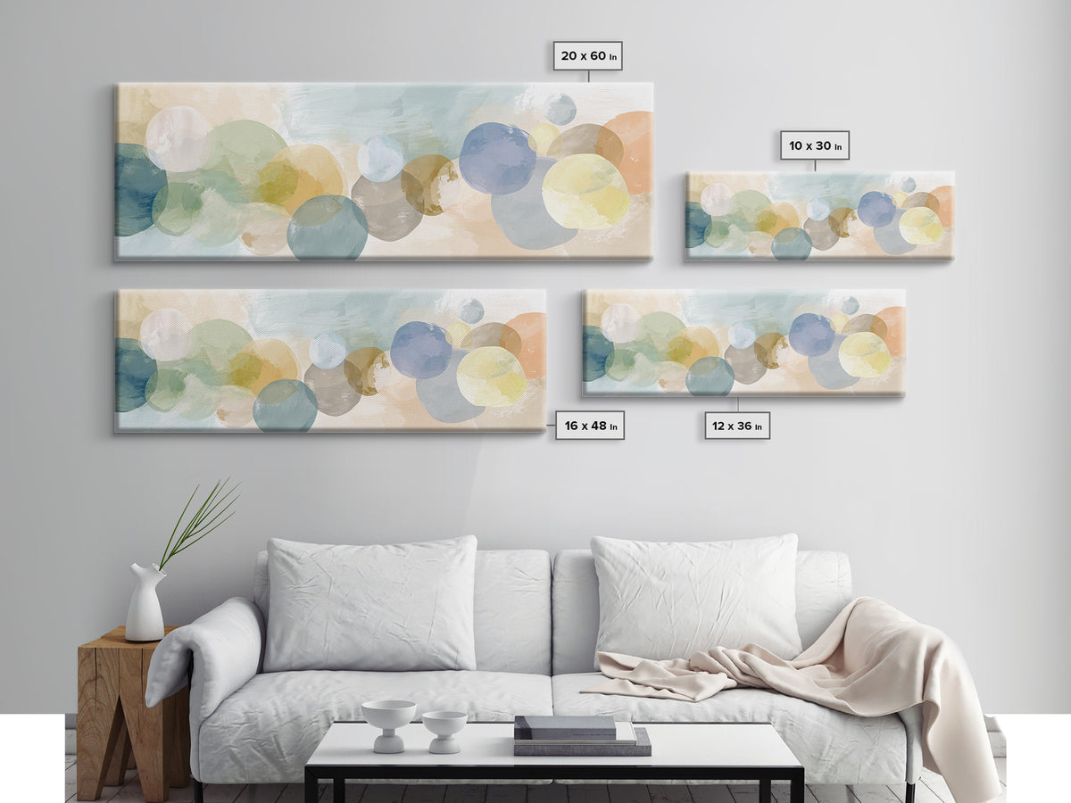 Simple Rainbow Pastel Shapes for Children Framed Canvas Print, Dental Office Art, Office Decor, Abstract Art, Calm, DOA-3x1-37