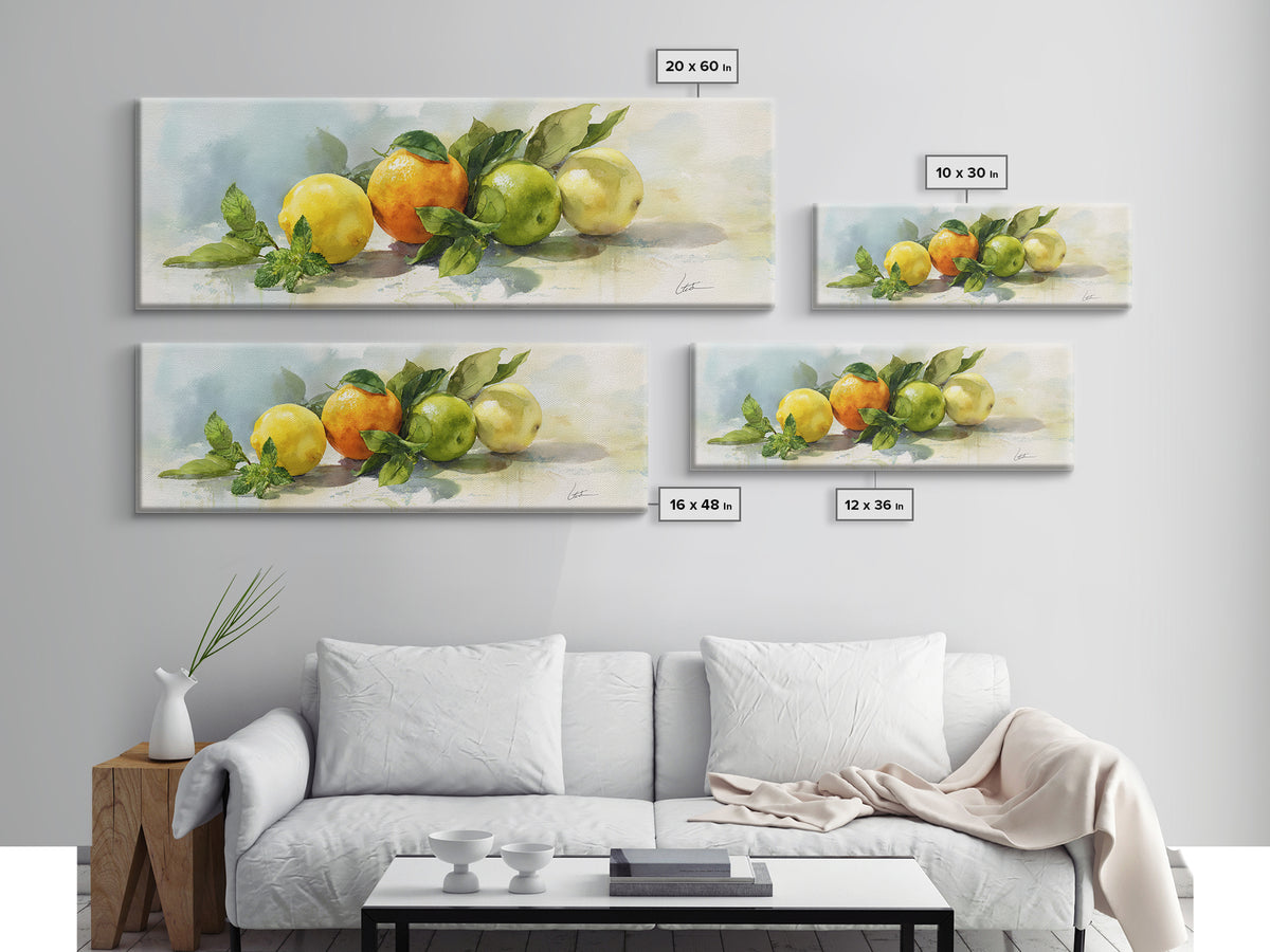 Fresh Citrus and Mint Still Life Framed Canvas Print, Dental Office Art, Room Decor, Office Decor, Oil Painting, Calm, DOA-3x1-47