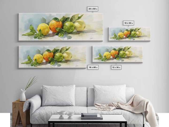 Fresh Citrus and Mint Still Life Framed Canvas Print, Dental Office Art, Room Decor, Office Decor, Oil Painting, Calm, DOA-3x1-47