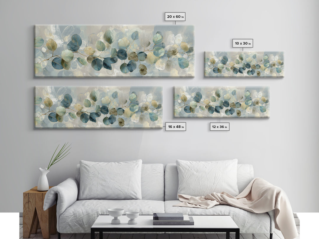 Soft Botanical Eucalyptus Print for Clean Atmosphere Framed Canvas Print, Dental Office Art, Wall Art, Office Decor, Calm, DOA-3x1-67