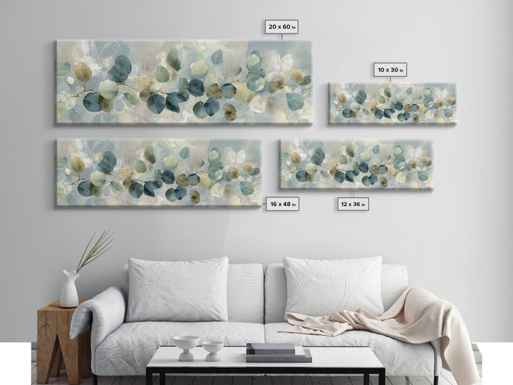 Soft Botanical Eucalyptus Print for Clean Atmosphere Framed Canvas Print, Dental Office Art, Wall Art, Office Decor, Calm, DOA-3x1-67