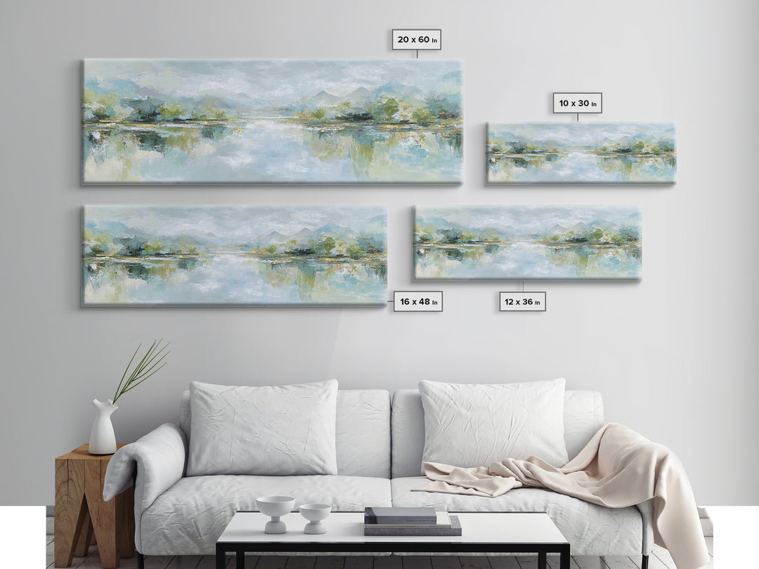 Sunlit Lake with Calming Reflections Framed Canvas Print, Dental Office Art, Dental Gift, Office Decor, Watercolor Art, Calm, DOA-3x1-7