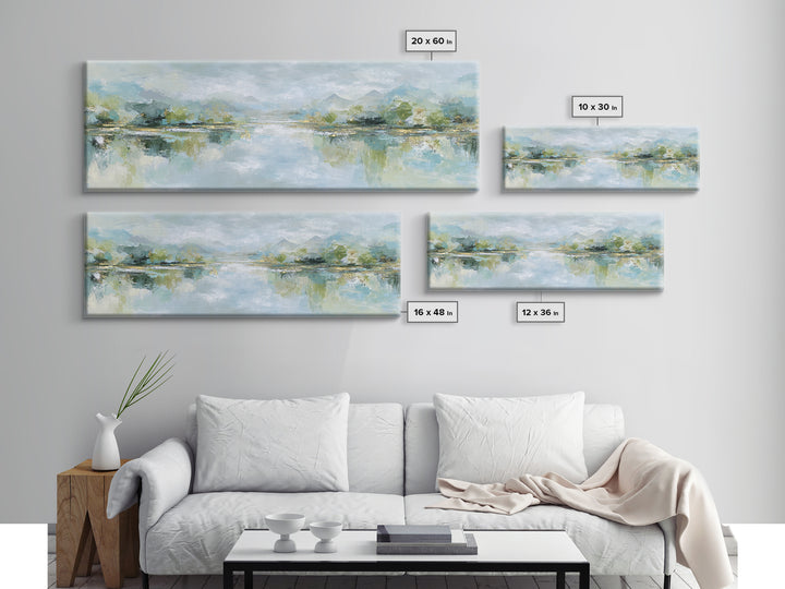 Sunlit Lake with Calming Reflections Framed Canvas Print, Dental Office Art, Dental Gift, Office Decor, Watercolor Art, Calm, DOA-3x1-7