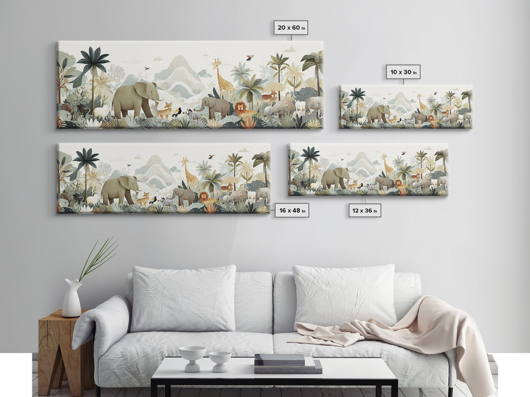 Happy Jungle Animals Canvas Print, Dental Office Art, Statement Artwork, Office Decor, Fine Art, Calm, Printable Wall Art, DOA-3x1-78
