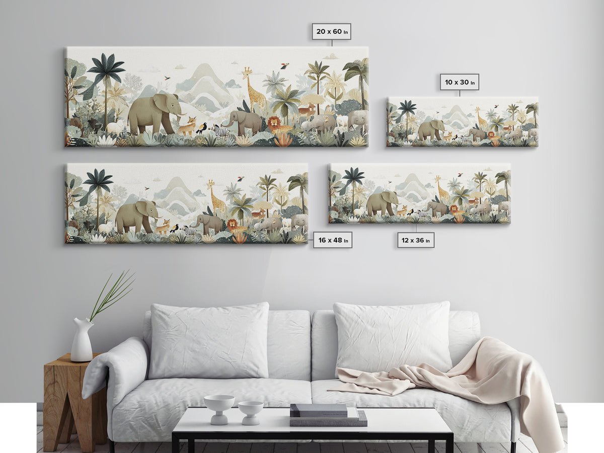 Happy Jungle Animals Canvas Print, Dental Office Art, Statement Artwork, Office Decor, Fine Art, Calm, Printable Wall Art, DOA-3x1-78
