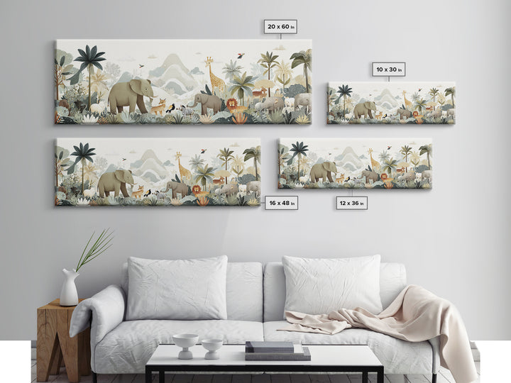 Happy Jungle Animals Canvas Print, Dental Office Art, Statement Artwork, Office Decor, Fine Art, Calm, Printable Wall Art, DOA-3x1-78