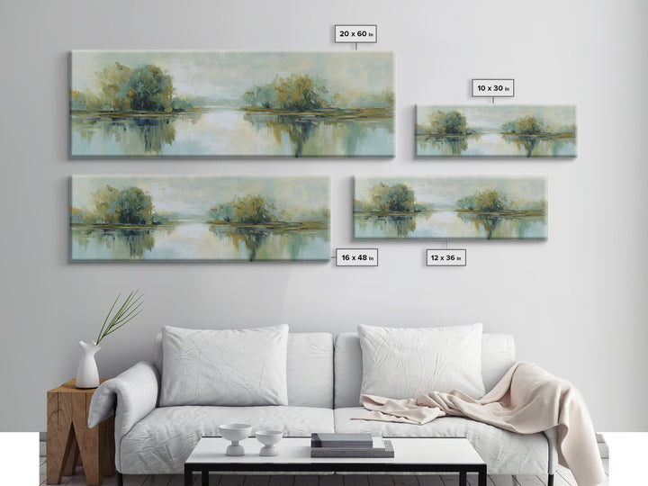 Sunlit Lake with Calming Reflections Framed Canvas Print, Dental Office Art, Printable Wall Art, Office Decor, Fine Art, Calm, DOA-3x1-79