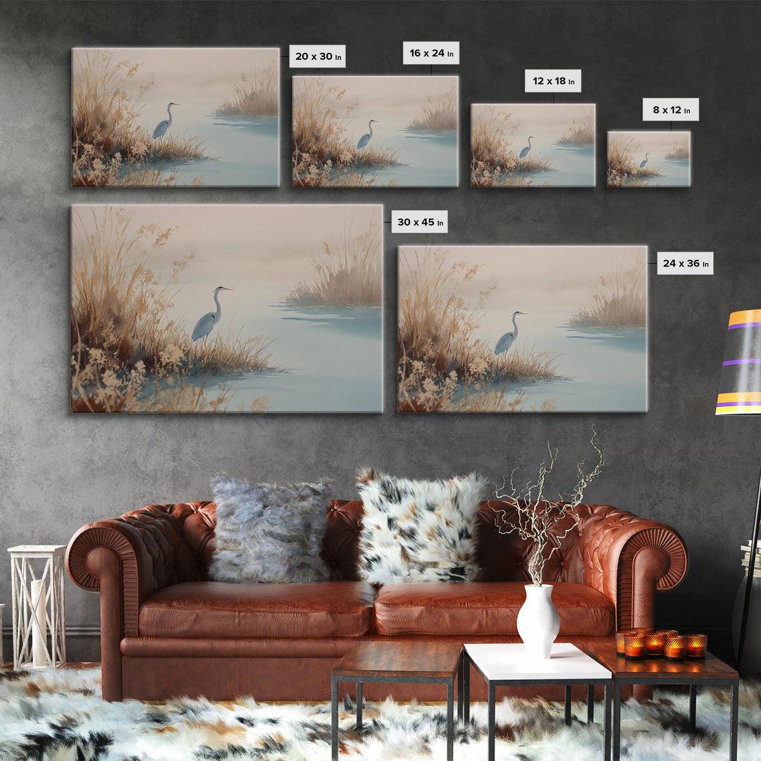 Blue Heron by Calm Marsh Water Canvas Print, Dental Office Art, Statement Artwork, Office Decor, Fine Art, Calm, DOA-3x2-3