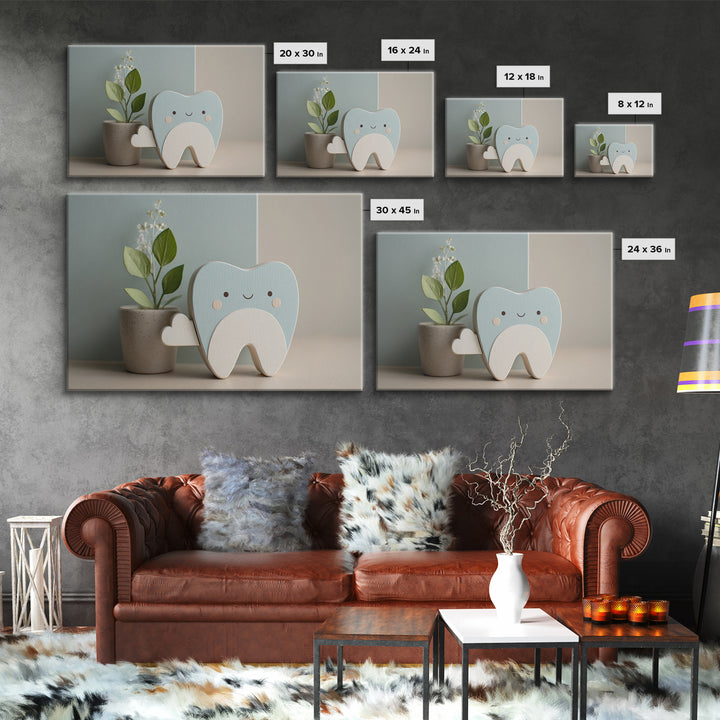 Playful Tooth Shaped Character Canvas Print, Dental Office Art, Office Wall Art, Office Decor, Abstract Art, Calm, DOA-3x2-34