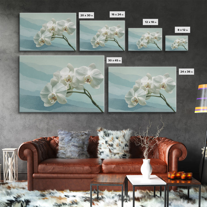 White Orchid on Stone Background Framed Canvas Print, Dental Office Art, Wall Art, Office Decor, Oil Painting, Calm, DOA-3x2-40