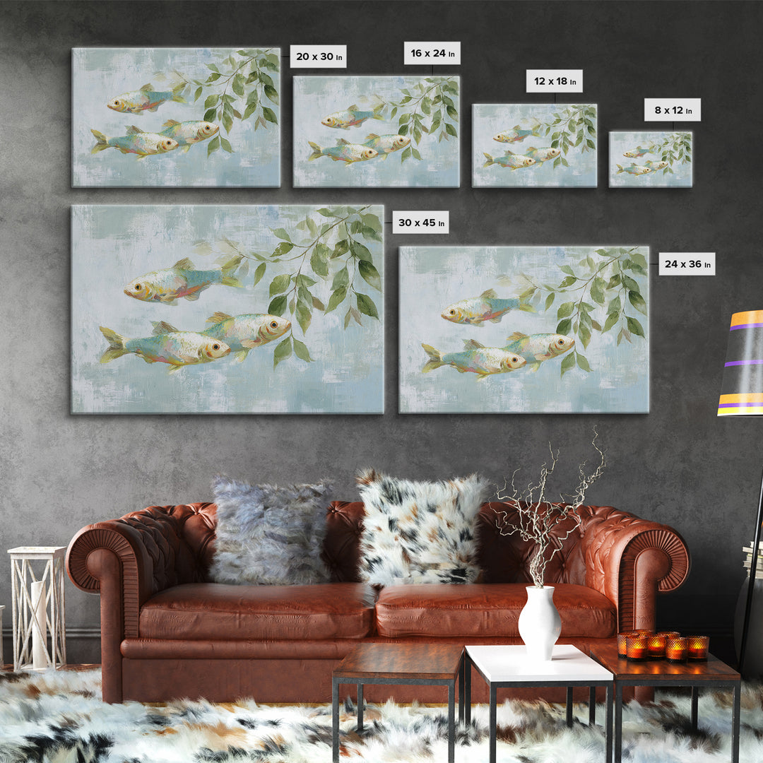 Colorful Fish Swimming Framed Canvas Print, Dental Office Art, Printable Wall Art, Office Decor, Fine Art, Calm, Dental Hygiene, DOA-3x2-46