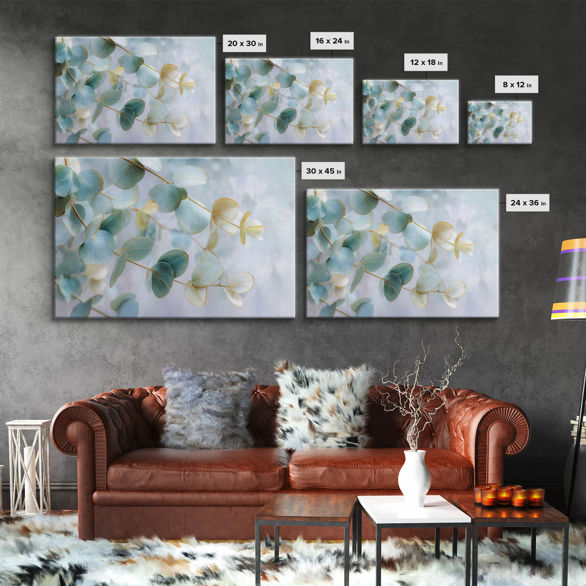Soft Botanical Eucalyptus Print for Clean Atmosphere Canvas Print, Dental Office Art, Dental Gift, Office Decor, Calm, DOA-3x2-55