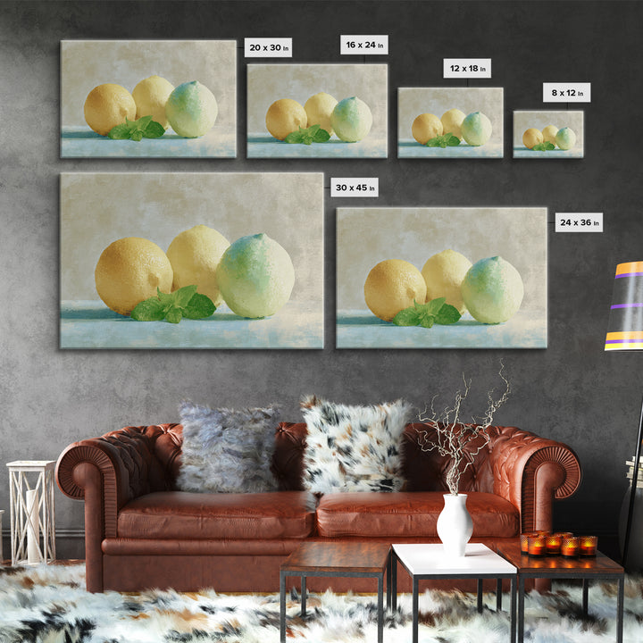 Fresh Citrus and Mint Still Life Framed Canvas Print, Dental Office Art, Dental Hygiene, Office Decor, Oil Painting, Calm, DOA-3x2-59