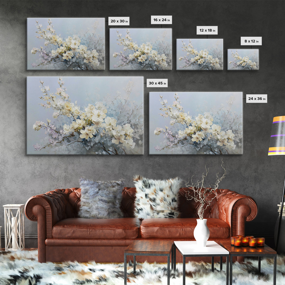 Sterile Modern Floral Painting Framed Canvas Print, Dental Office Art, Neutral Decor, Office Decor, Oil Painting, Calm, DOA-3x2-63