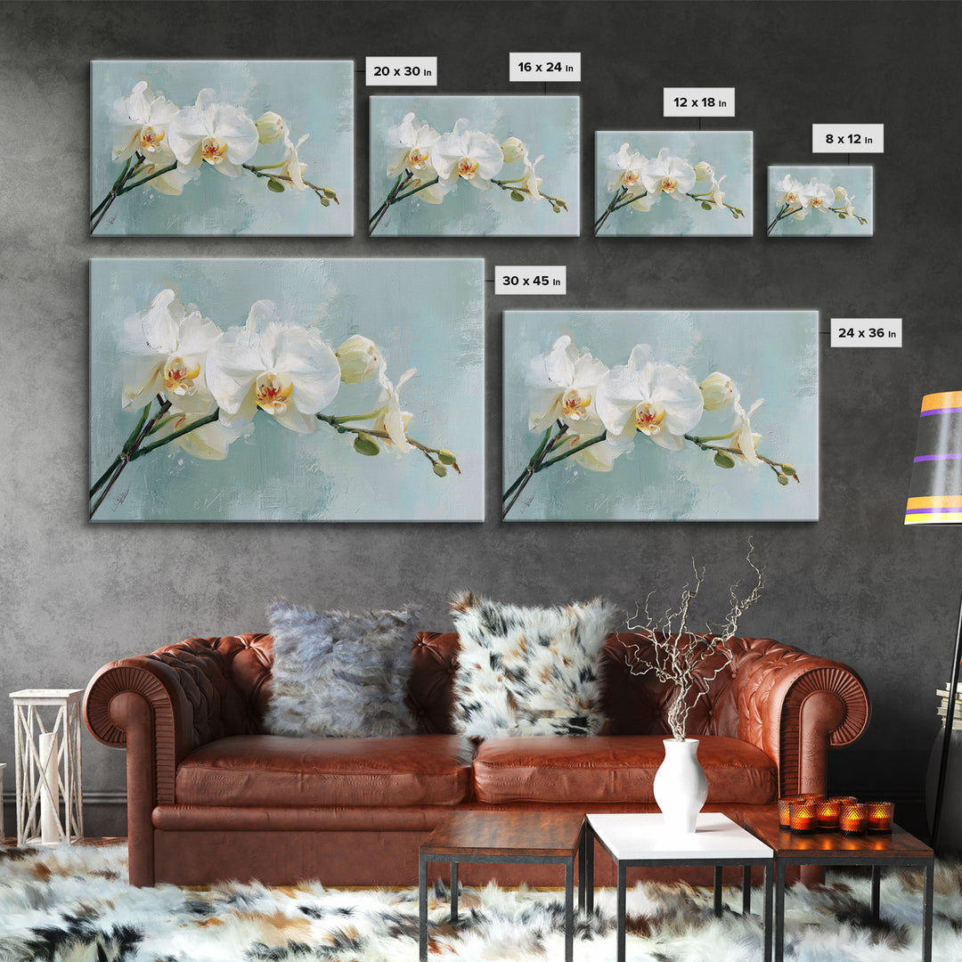 White Orchid on Stone Background Framed Canvas Print, Dental Office Art, Dental Wall Art, Office Decor, Abstract Art, Calm, DOA-3x2-64
