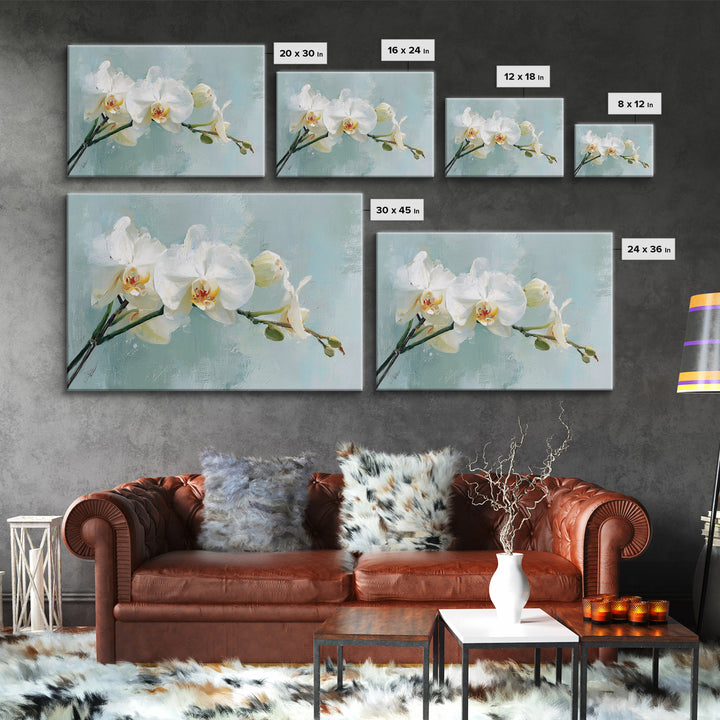 White Orchid on Stone Background Framed Canvas Print, Dental Office Art, Dental Wall Art, Office Decor, Abstract Art, Calm, DOA-3x2-64