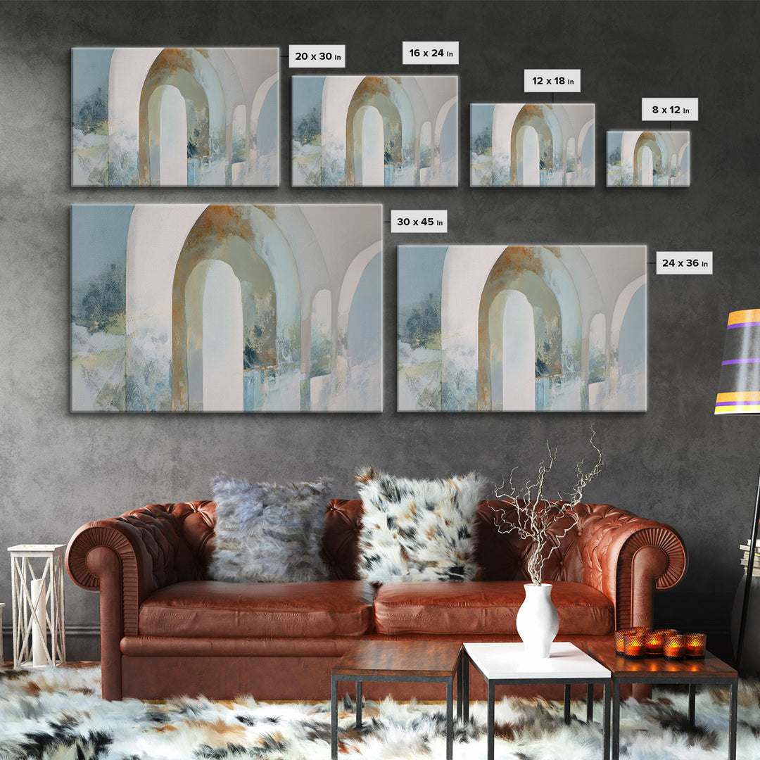 Light Scandinavian Abstract Arches Framed Canvas Print, Dental Office Art, Minimalist Wall Art, Office Decor, Fine Art, Calm, DOA-3x2-69