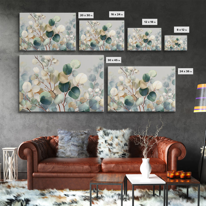 Soft Botanical Eucalyptus Print for Clean Atmosphere Framed Canvas Print, Dental Office Art, Dental Gift, Office Decor, Calm, DOA-3x2-7