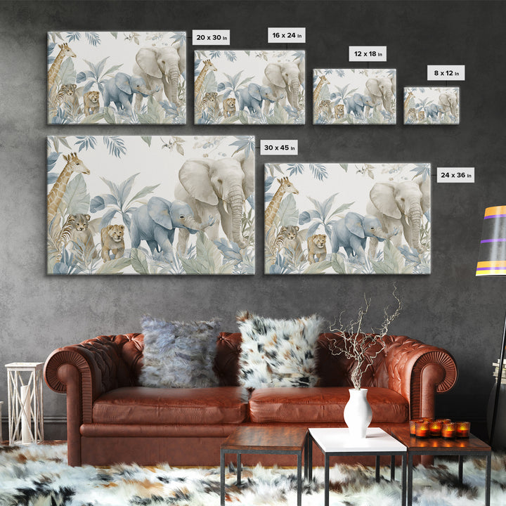 Happy Jungle Animals Framed Canvas Print, Dental Office Art, Minimalist Wall Art, Office Decor, Fine Art, Calm, Dental Decor, DOA-3x2-90