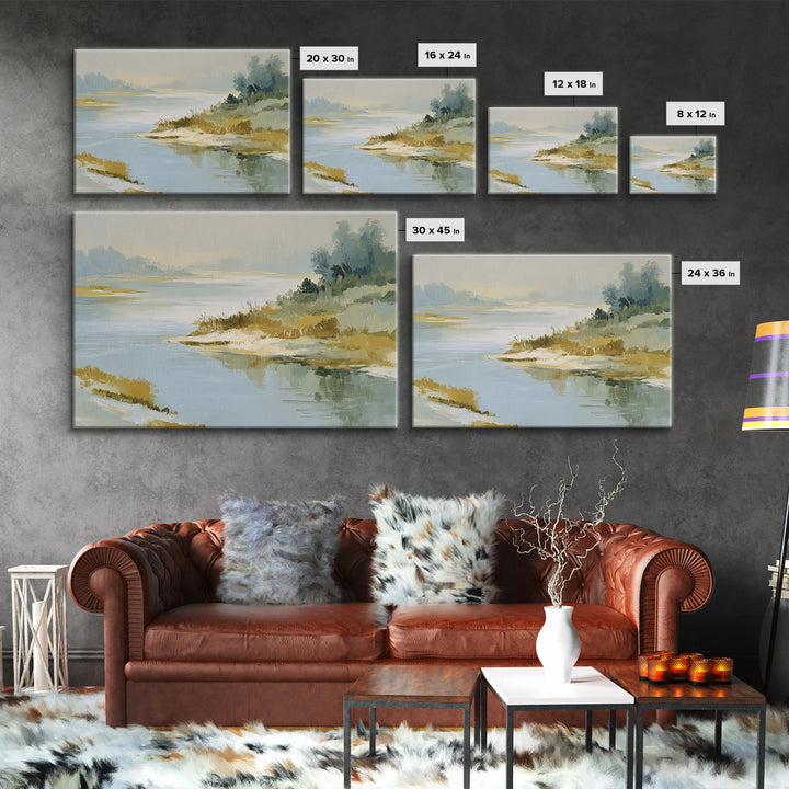 Sunlit Lake with Calming Reflections Framed Canvas Print, Dental Office Art, Dentistry Art, Office Decor, Fine Art, Calm, DOA-3x2-91