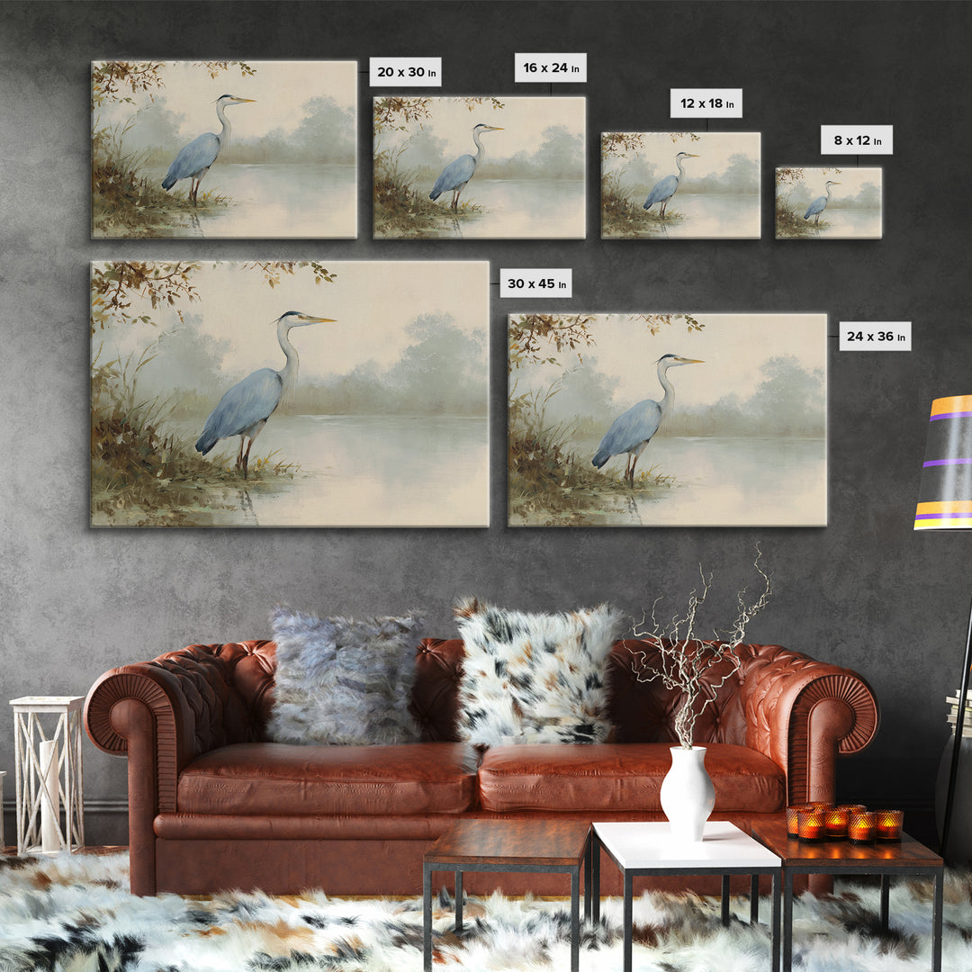 Blue Heron by Calm Marsh Water Framed Canvas Print, Dental Office Art, Dental Assistant, Office Decor, Fine Art, Calm, DOA-3x2-99