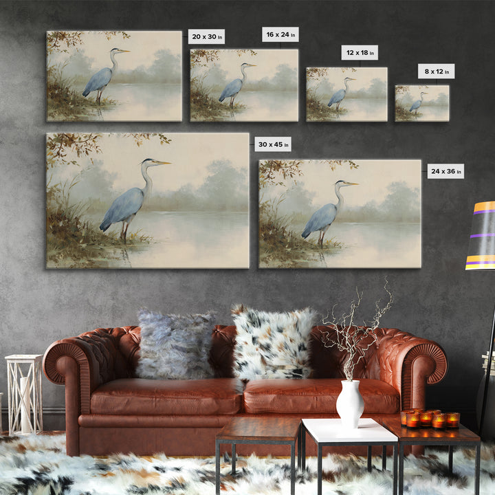 Blue Heron by Calm Marsh Water Framed Canvas Print, Dental Office Art, Dental Assistant, Office Decor, Fine Art, Calm, DOA-3x2-99