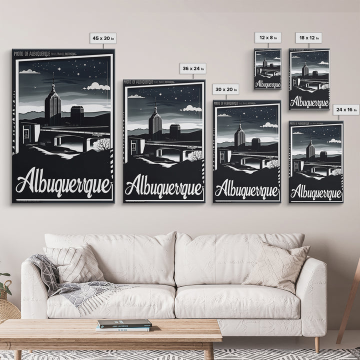 Albuquerque New Mexico Travel Poster, Canvas Print, Night Street Poster Art, Albuquerque City Art, Gift For Travelers, Home Office Decor