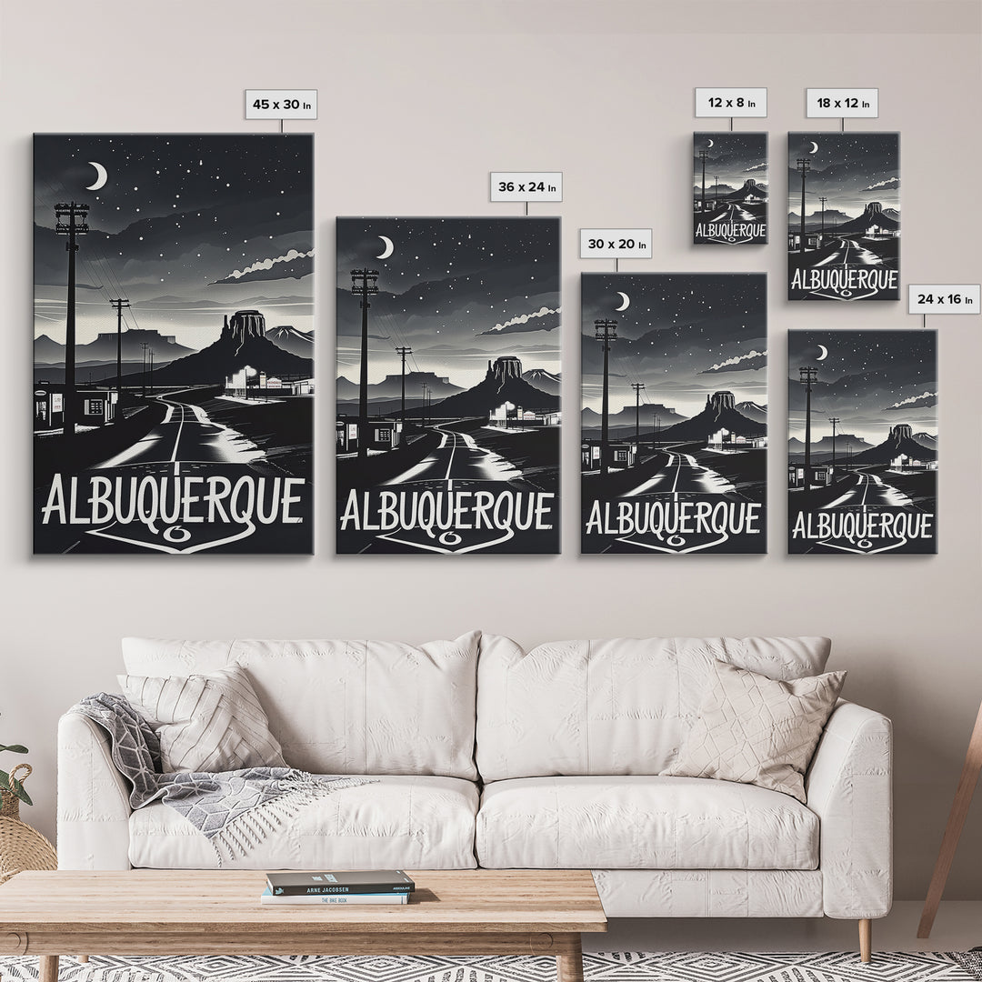 Albuquerque Travel Poster, Framed Canvas Print, Dark Moody City Wall Art, Albuquerque Wall Art, Travel Wall Art, Fine Art Print