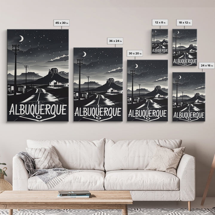 Albuquerque Travel Poster, Framed Canvas Print, Dark Moody City Wall Art, Albuquerque Wall Art, Travel Wall Art, Fine Art Print
