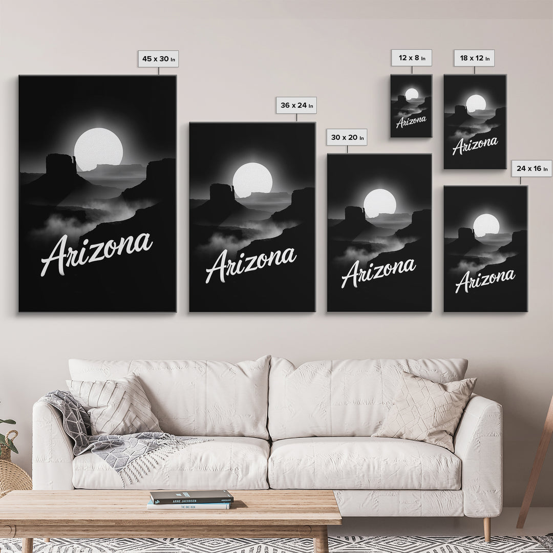 Arizona Travel Poster, Framed Canvas Print, Night Street Poster Art, Arizona City Art, Eclectic Wall Decor, Mid Century Wall Art
