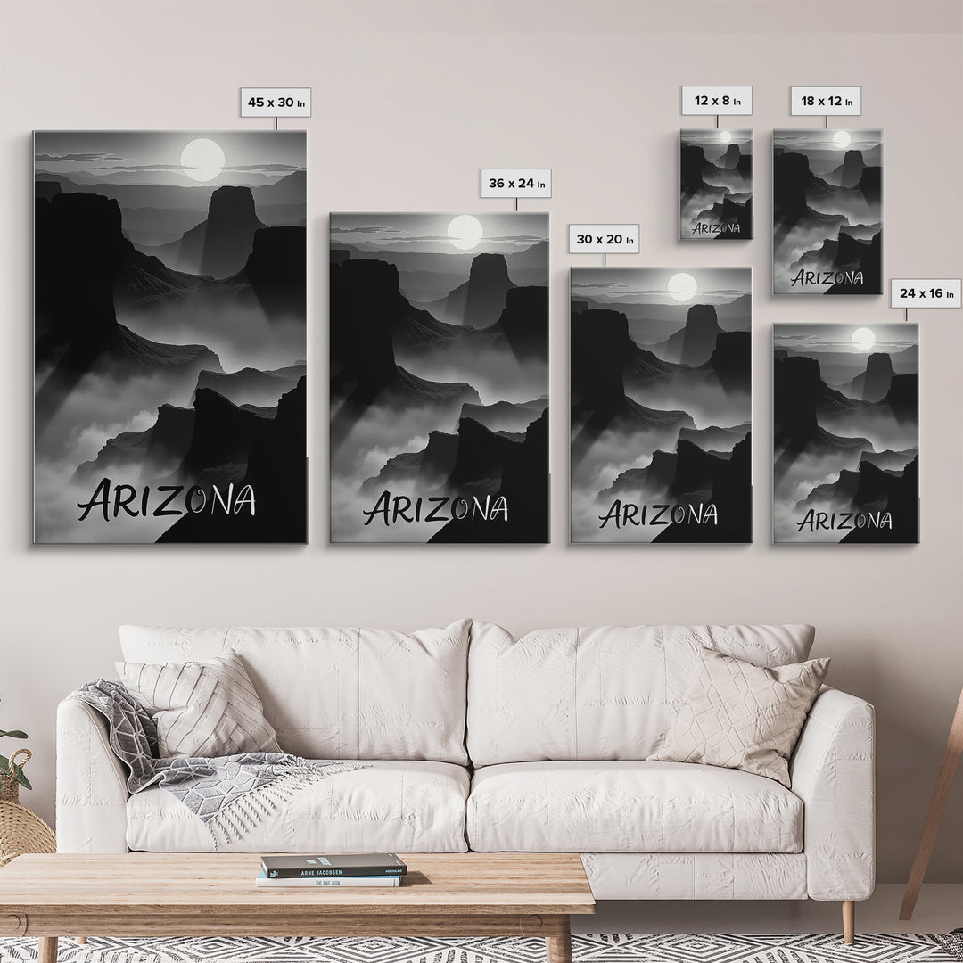 Arizona Travel Poster, Canvas Print, Black And White Travel Art, Arizona City Art, Travel Art, Watercolor Urban Skyline, Travel Print