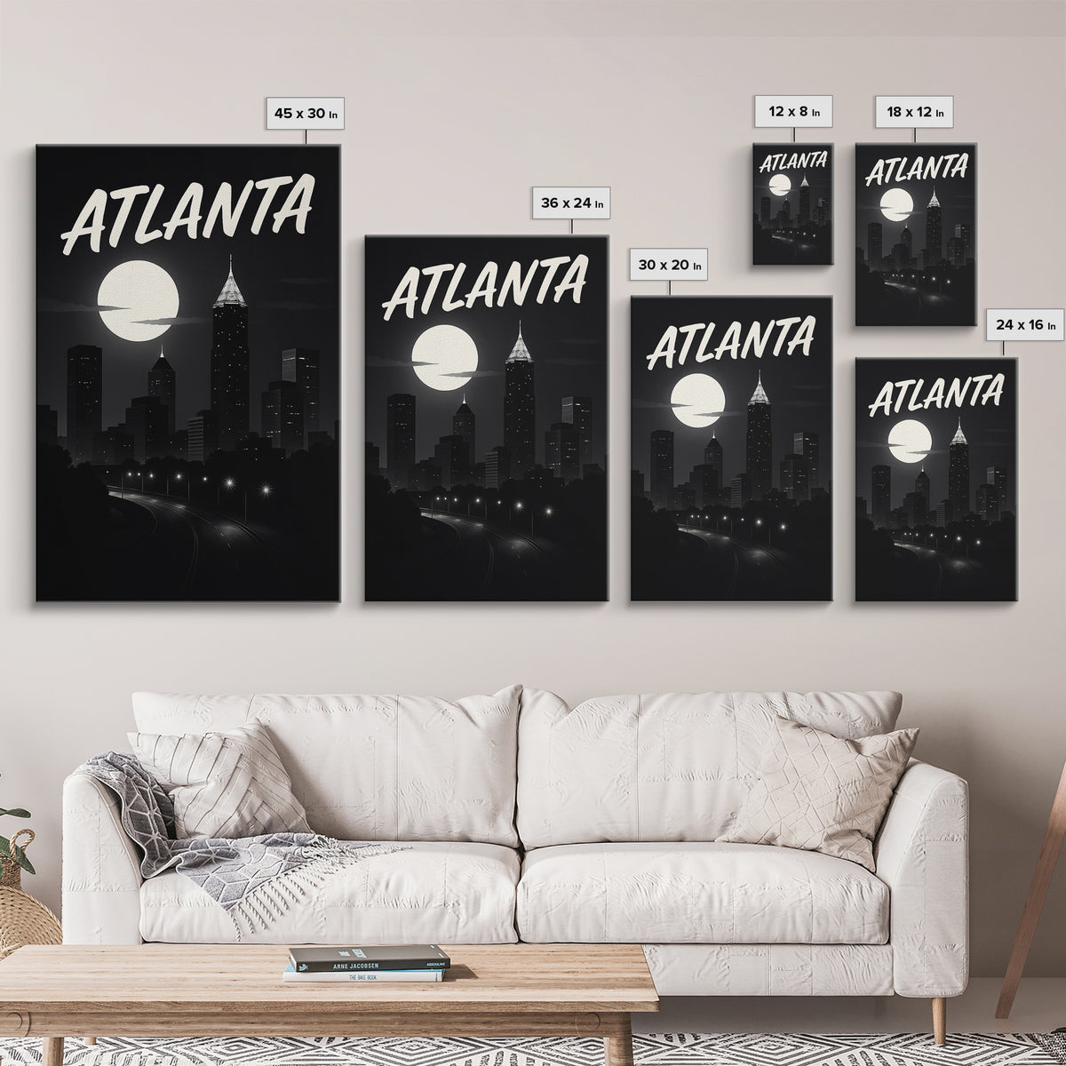 Atlanta Georgia Travel Poster, Canvas Print, Dark Moody City Wall Art, Atlanta Print, Travel Wall Art, Travel Poster Set, Office Decor