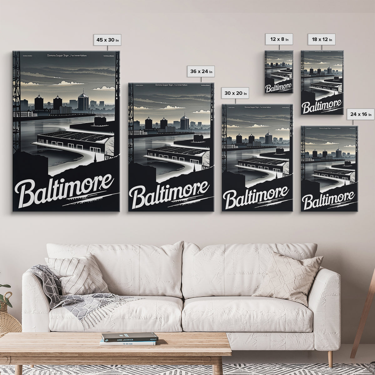 Baltimore Travel Poster, Framed Canvas Print, Black And White Travel Art, Baltimore Poster Print, Retro Travel Print, Home Office Decor