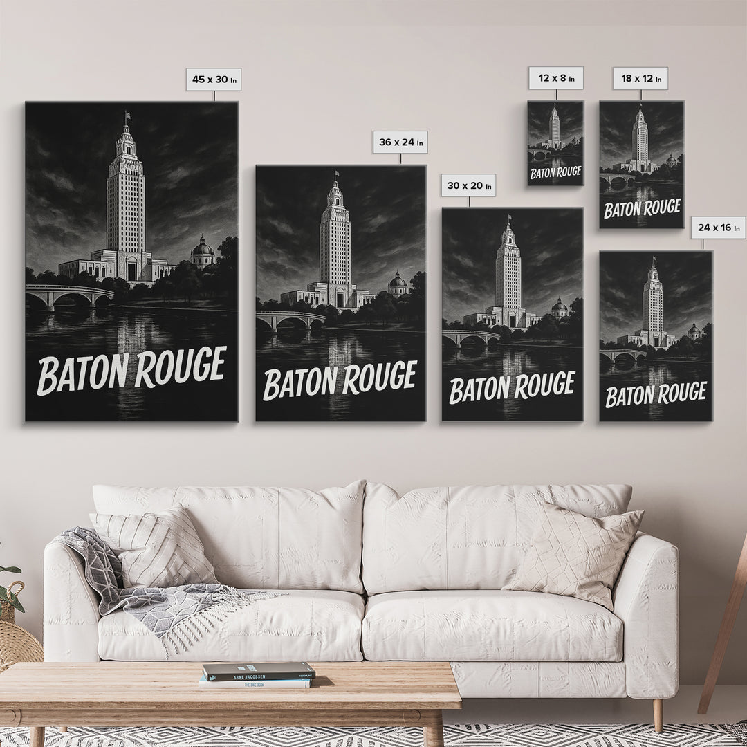 Baton Rouge Travel Poster, Canvas Print, Vintage Noir Poster Art, Baton Rouge City Art, City Art Print, Retro Travel Print, Poster Art