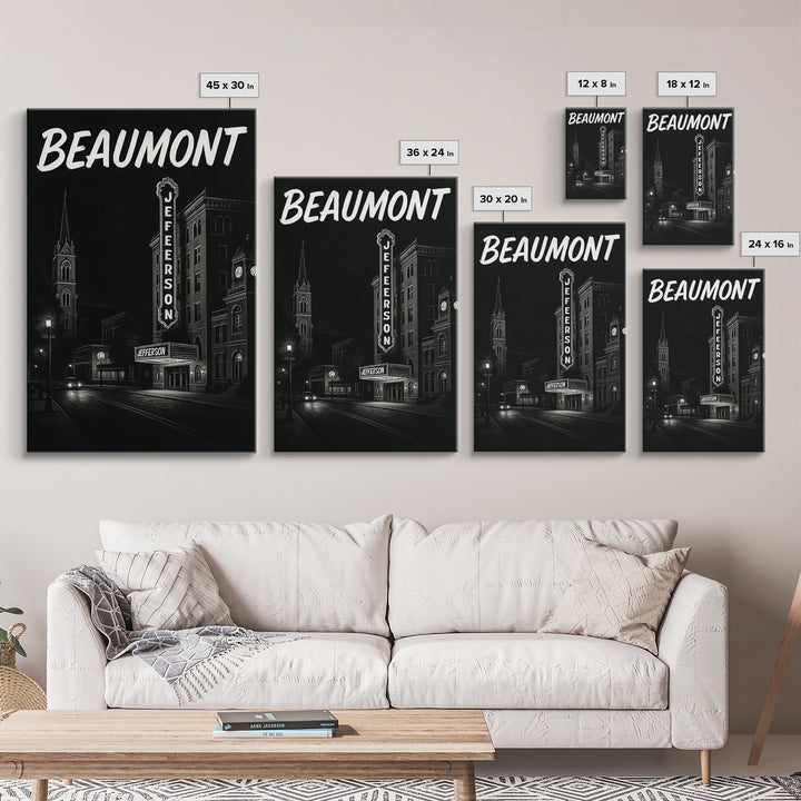 Beaumont Travel Poster, Framed Canvas Print, Dark Moody City Wall Art, Beaumont City Art, Eclectic Wall Decor, Living Room Wall Art