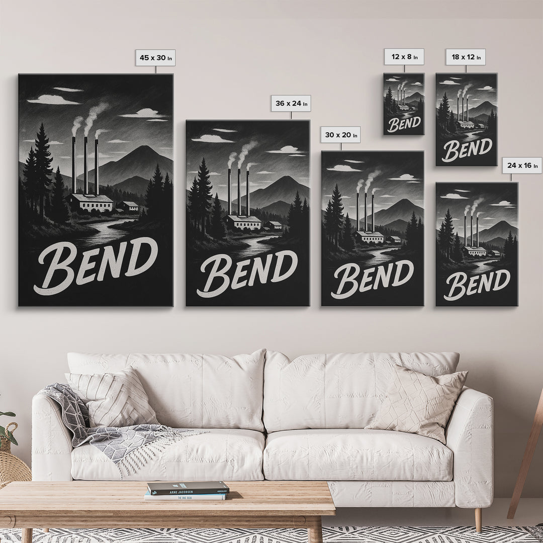 Bend Oregon Travel Poster, Canvas Print, Vintage Noir Poster Art, Bend City Art, Fine Art Print, Vintage Travel Print, Vintage City Poster