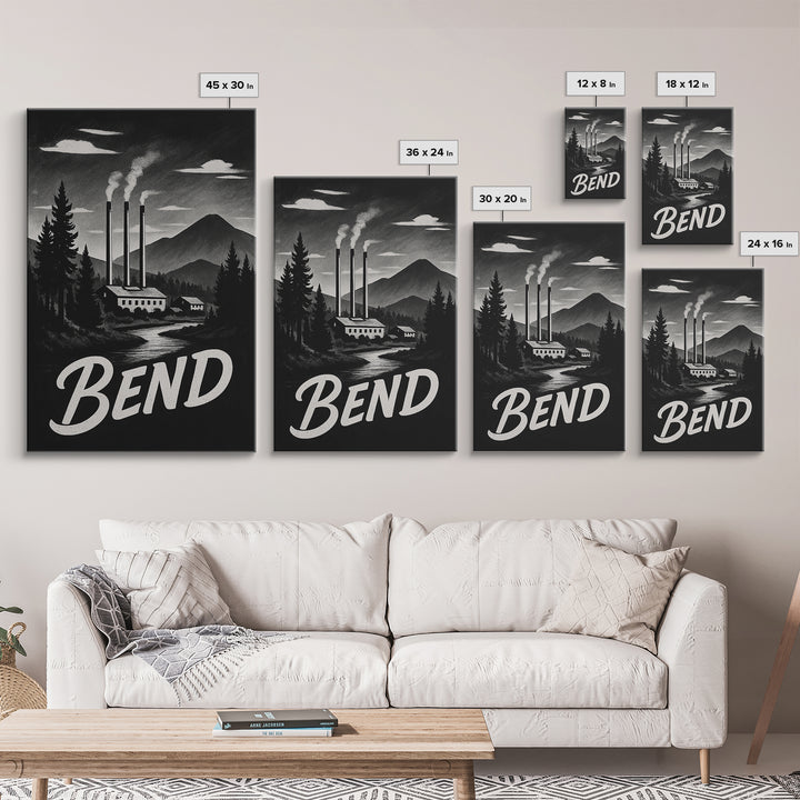 Bend Oregon Travel Poster, Canvas Print, Vintage Noir Poster Art, Bend City Art, Fine Art Print, Vintage Travel Print, Vintage City Poster