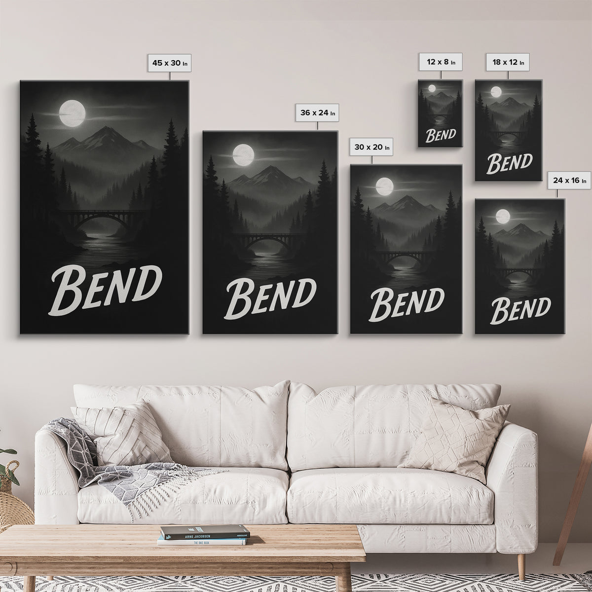 Bend Travel Poster, Canvas Print, Black And White Travel Art, Bend Travel Art, Travel Wall Decor, City Travel Prints, Gift For Travelers