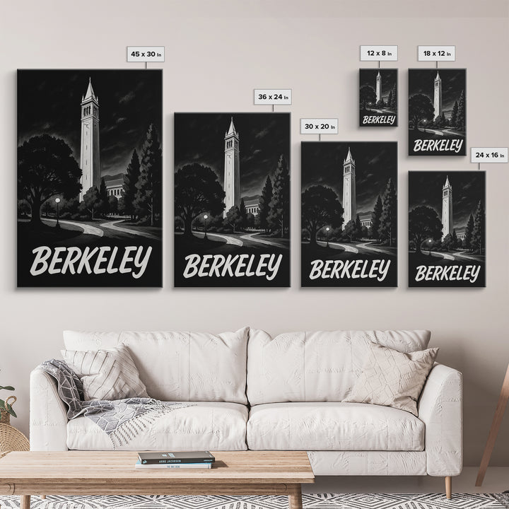Berkeley Travel Poster, Canvas Print, Night Street Poster Art, Berkeley Wall Art, Home Office Decor, Travel Wall Decor, Gift For Travelers