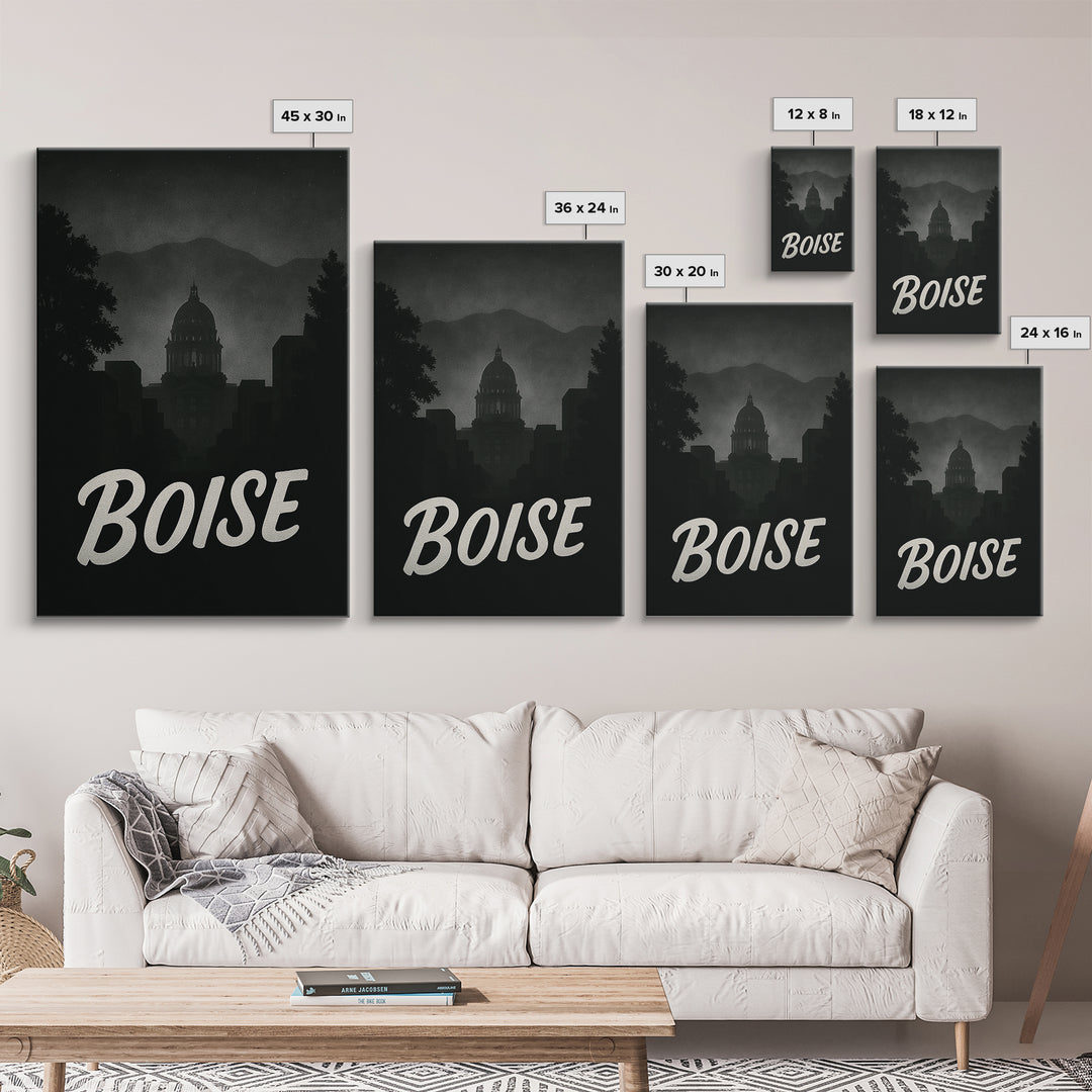 Boise Idaho Travel Poster, Canvas Print, Night Street Poster Art, Boise Wall Art, City Illustration, Travel Wall Art, Travel Wall Decor