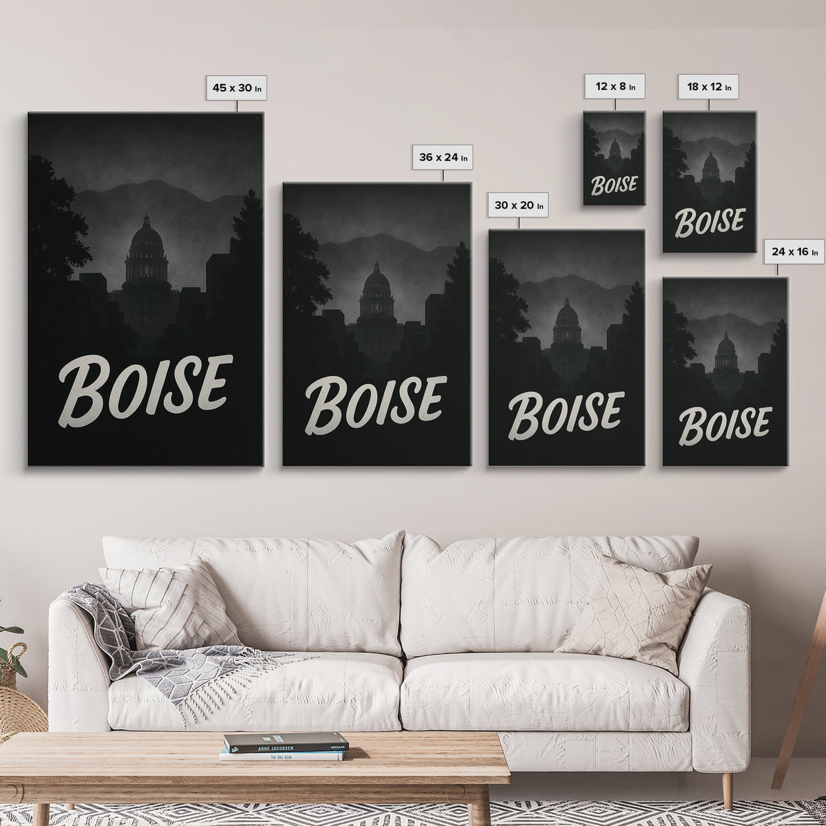 Boise Idaho Travel Poster, Canvas Print, Night Street Poster Art, Boise Wall Art, City Illustration, Travel Wall Art, Travel Wall Decor