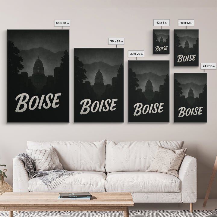 Boise Idaho Travel Poster, Canvas Print, Night Street Poster Art, Boise Wall Art, City Illustration, Travel Wall Art, Travel Wall Decor