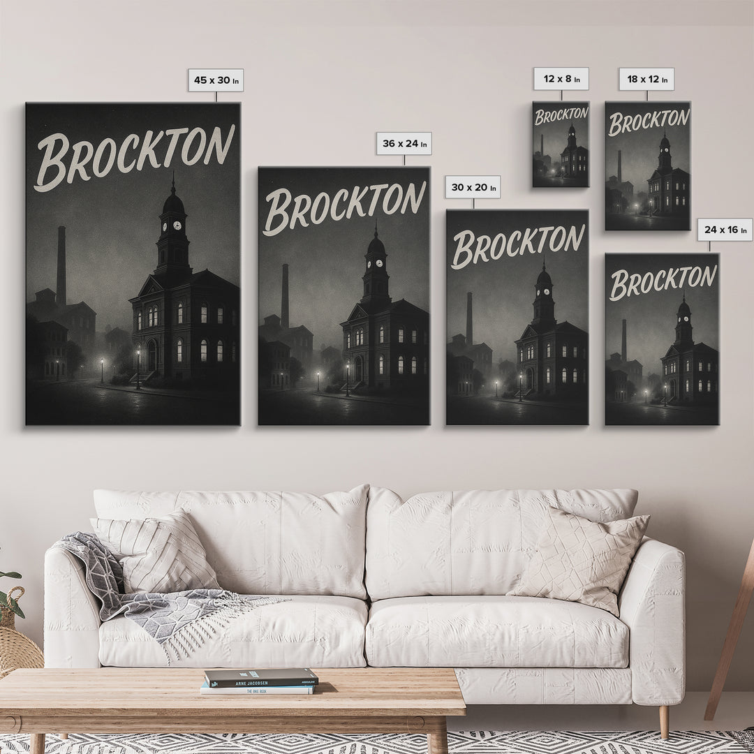 Brockton Massachusetts Travel Poster, Canvas Print, Vintage Noir Poster Art, Brockton City Art, Travel Prints, Travel Wall Art, Art Print