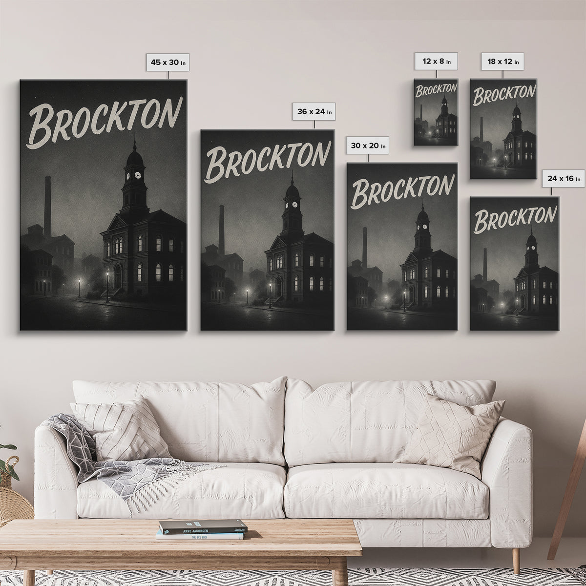 Brockton Massachusetts Travel Poster, Canvas Print, Vintage Noir Poster Art, Brockton City Art, Travel Prints, Travel Wall Art, Art Print