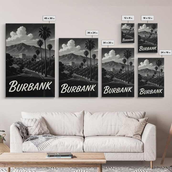 Burbank Travel Poster, Framed Canvas Print, Night Street Poster Art, Burbank City Art, Gift For Travelers, Eclectic Wall Decor