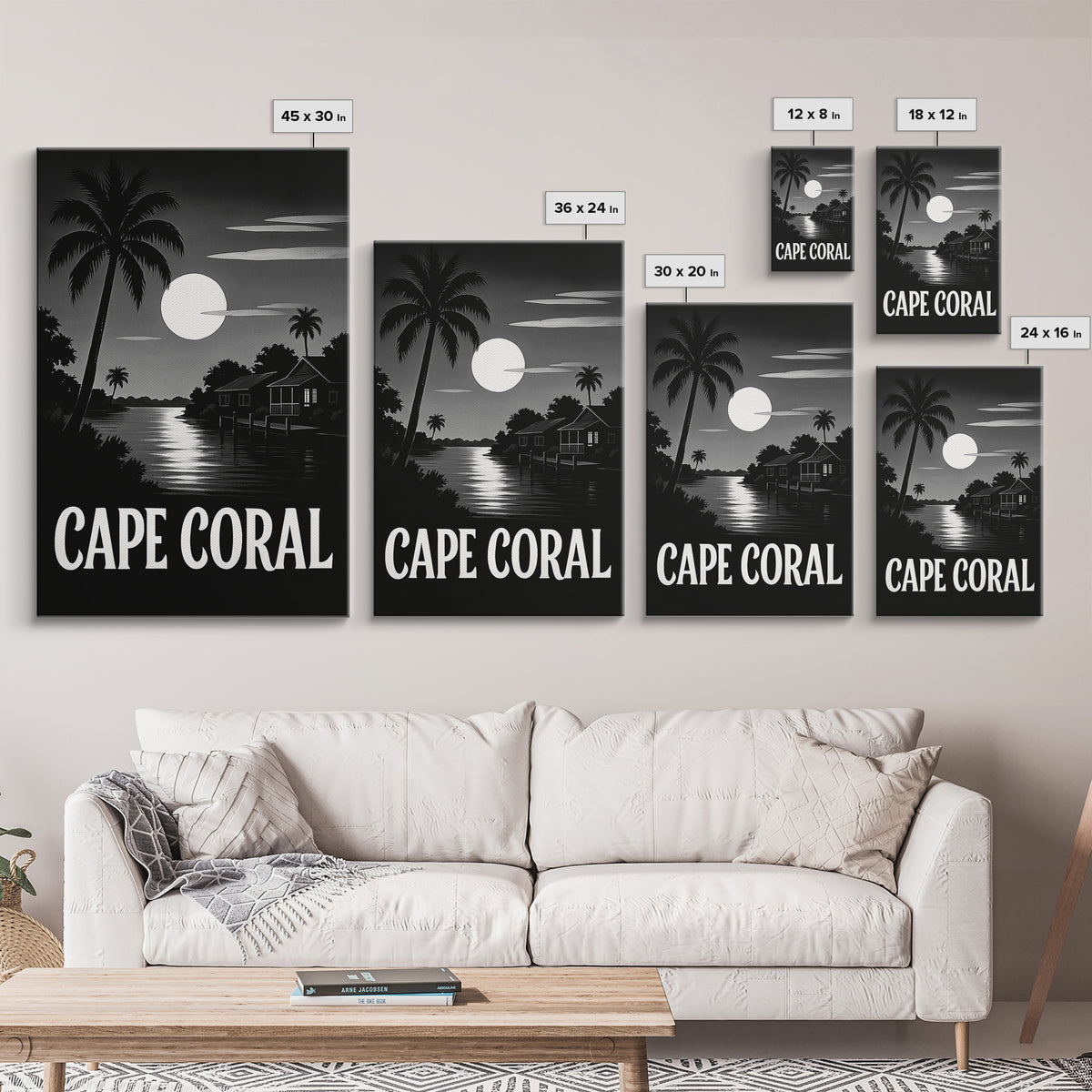 Cape Coral Travel Poster, Canvas Print, Dark Moody City Wall Art, Cape Coral Travel Art, Travel Art Print, Home Office Decor, Art Print