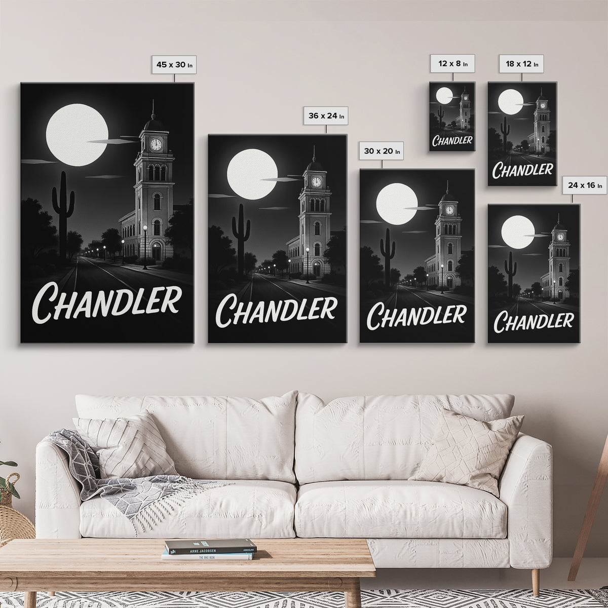 Chandler Travel Poster, Canvas Print, Black And White Travel Art, Chandler Wall Art, Eclectic Wall Decor, Watercolor Cityscape