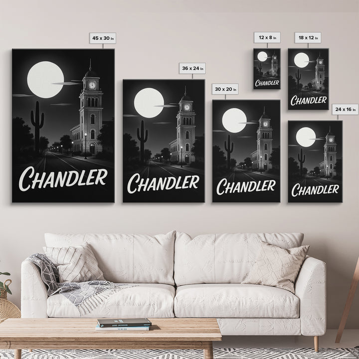 Chandler Travel Poster, Canvas Print, Black And White Travel Art, Chandler Wall Art, Eclectic Wall Decor, Watercolor Cityscape